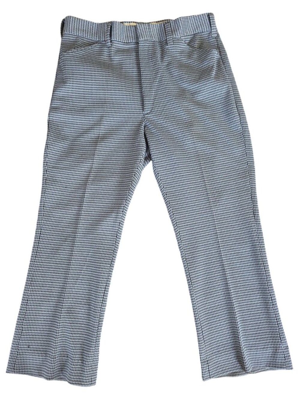 Vtg Mens Kmart Houndstooth Blue Black Polyester Flare Pants Trousers W40 L29.5